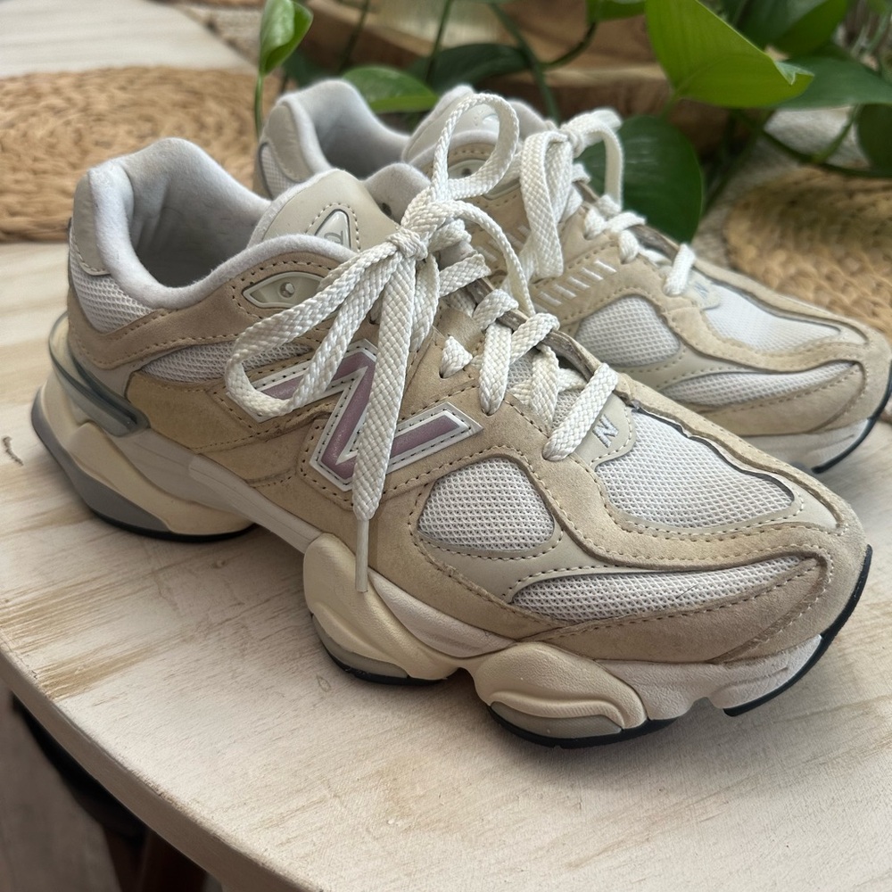 New Balance Women's Beige and White Sneakers
